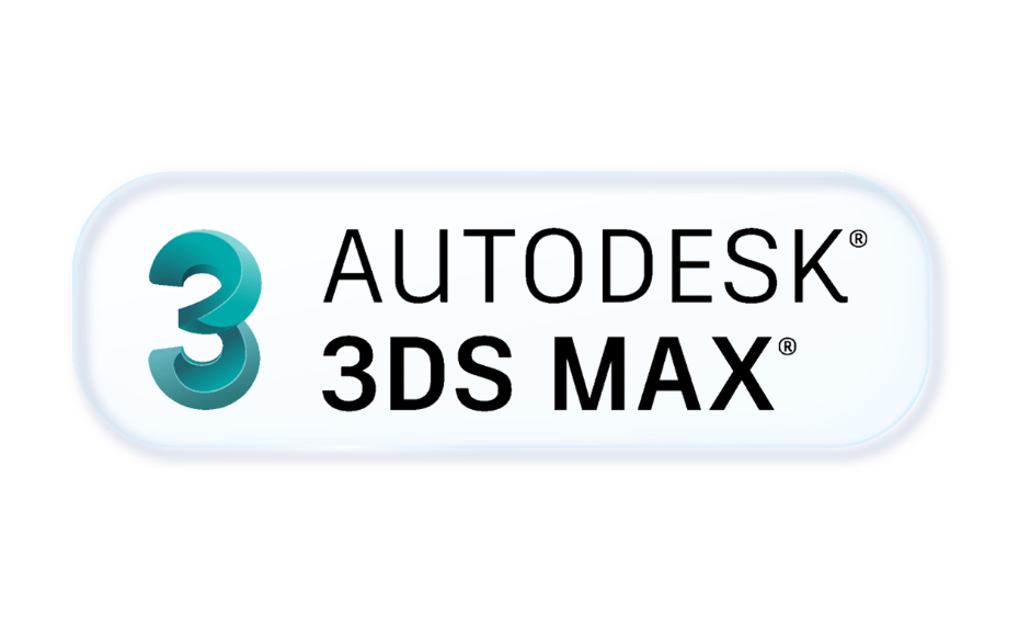 Autodesk 3DS Max logo with teal 3 and bold AUTODESK 3DS MAX text on a rounded pale-blue banner