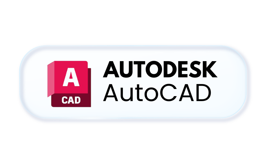 Autodesk AutoCAD logo with a pink A CAD icon on the left and bold AUTODESK AutoCAD text on a light rounded badge.