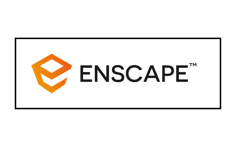 Enscape logo: orange geometric shield icon followed by the ENSCAPE wordmark in black text