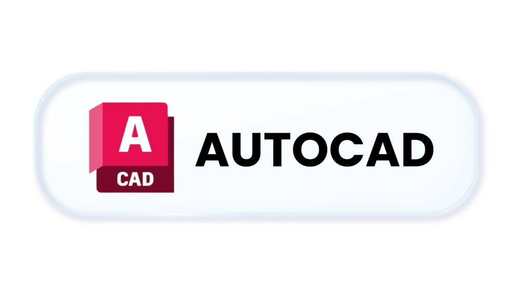AutoCAD branding: pink block logo with a white 'A' and 'CAD' beside bold 'AUTOCAD' text on a pale, rounded button.
