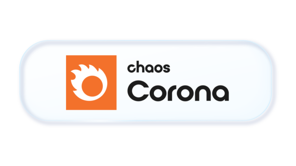Corona Chaos logo: an orange square with a white sunburst circle beside the bold black text 'chaos Corona' (two-line layout).