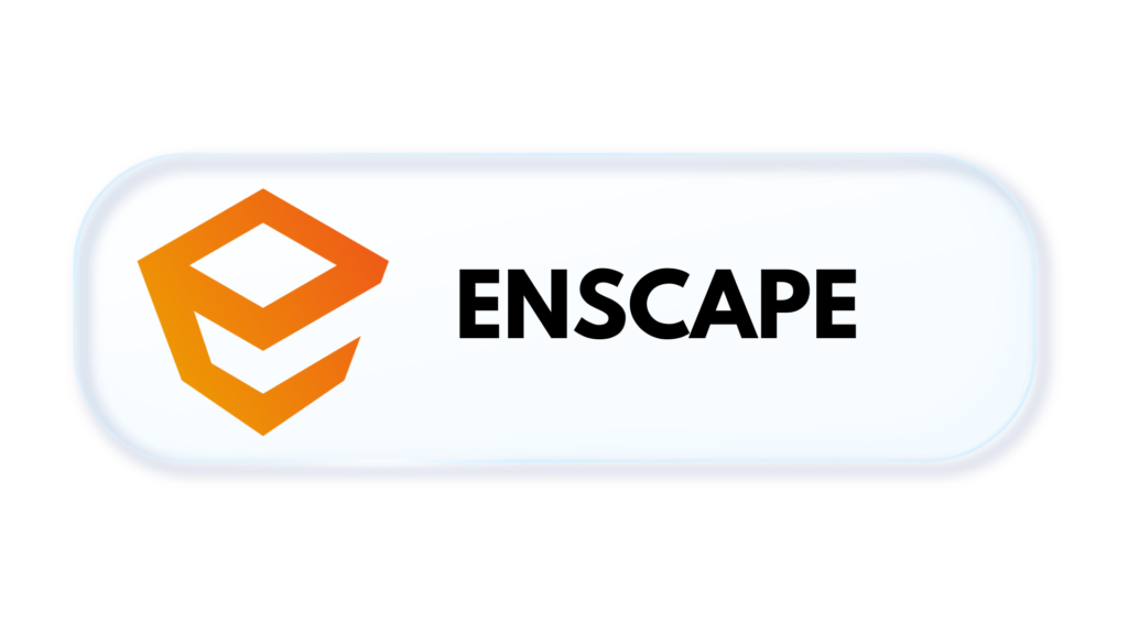 Enscape logo: orange geometric emblem to the left and the bold black word ENSCAPE on a light rounded banner