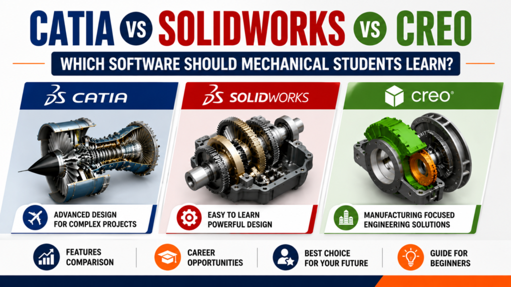 CATIA vs SolidWorks vs Creo: Which Software Should Mechanical Students Learn?